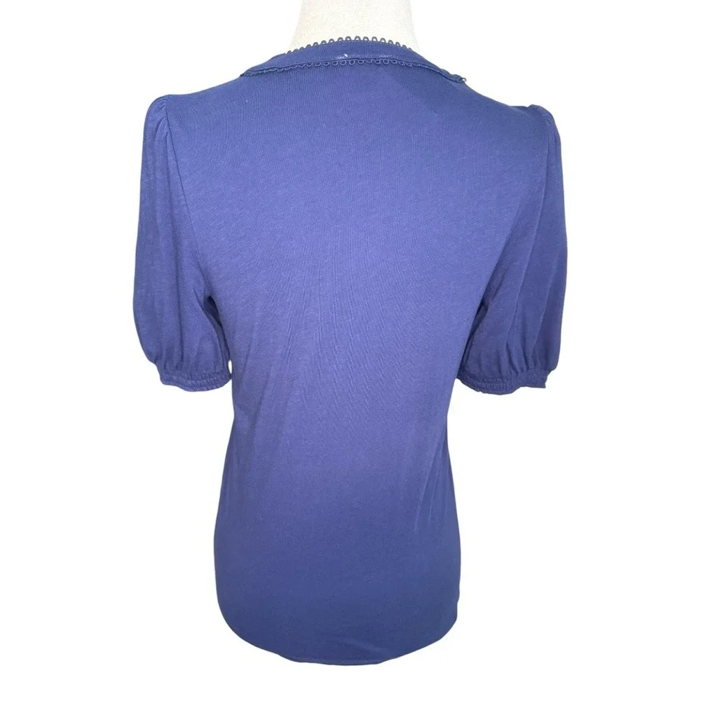 J. Crew Navy Blue Smocked Henley Knit Puff‎ Sleeve Top Women's XS NWT